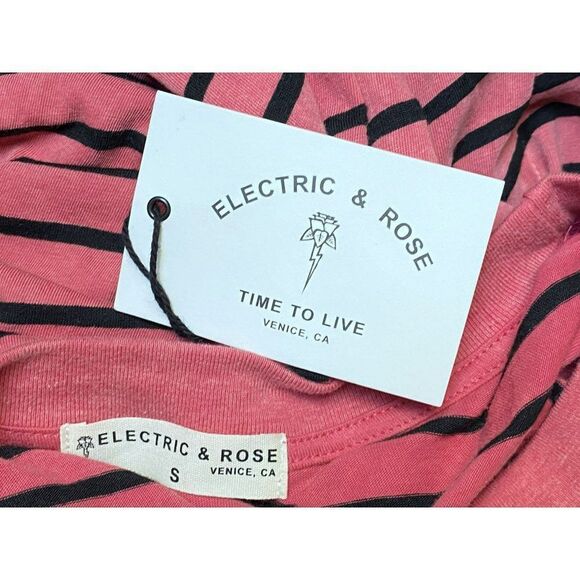 Electric & Rose Hand-Dyed Striped Pullover Tee Top Sz S Rose & Black Cotton NEW - Picture 3 of 5